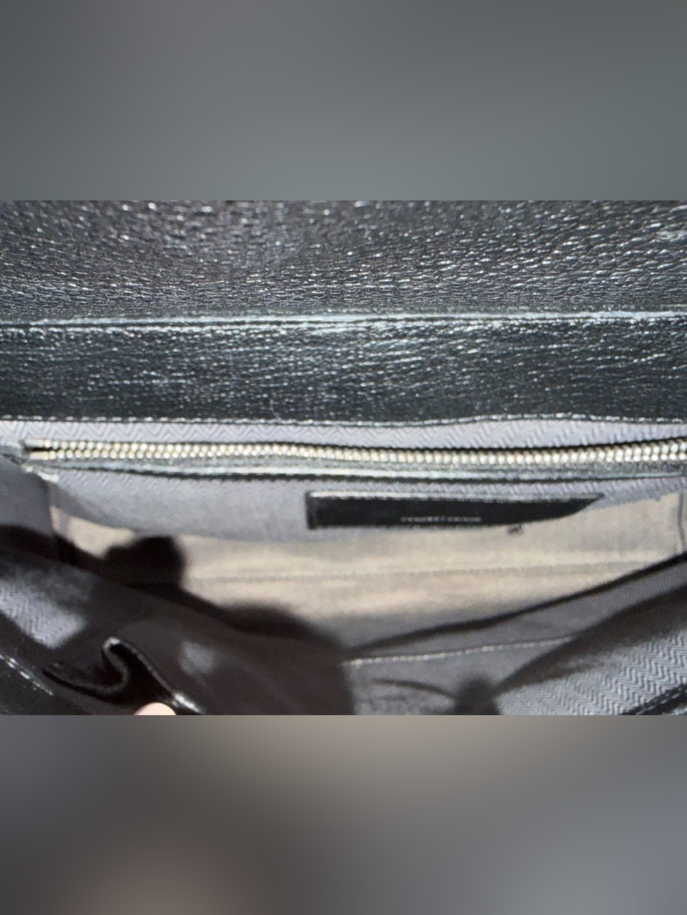 Black Leather Shoulder Bag with Grey Croc-Embossed Flap - Picture 9 of 15